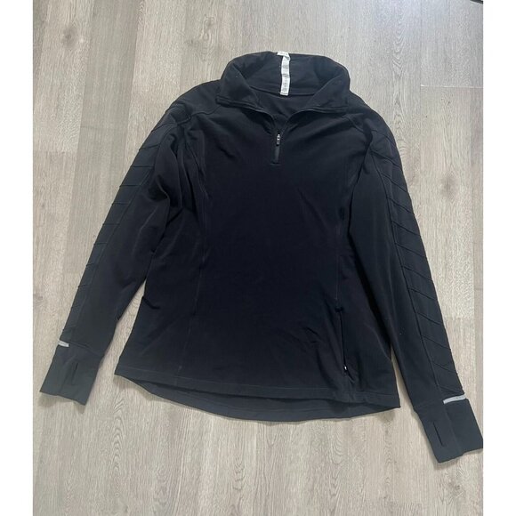 Lululemon 12 Running 1/2 1/4 Zip Pullover Mock Top Black Reflective Chevron - Picture 2 of 10